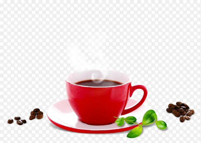 红色咖啡杯咖啡豆