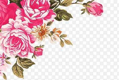 粉色温馨手绘花朵植物装饰