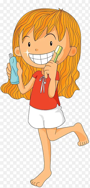 卡通女孩刷牙素材