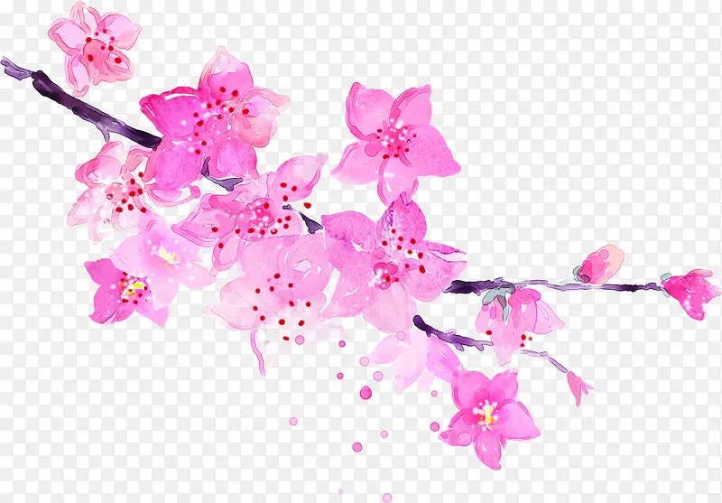 粉色美景水彩花朵