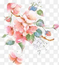 粉红彩绘花朵蝴蝶装饰