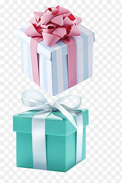 白色绿色礼品盒粉色丝带