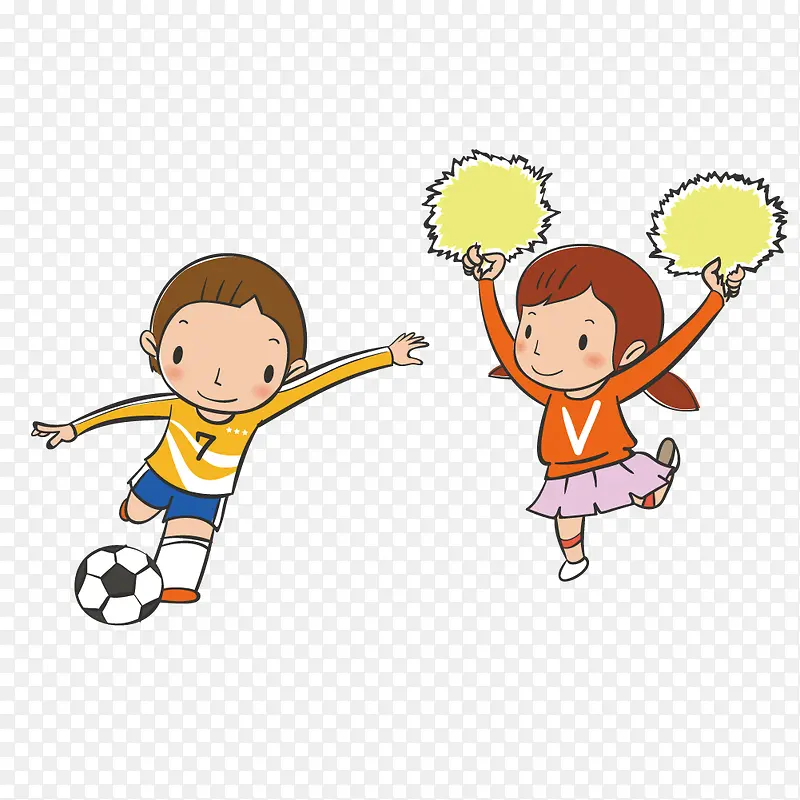 踢足球的男孩和女啦啦队员