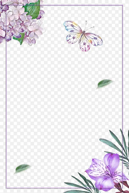 水彩紫色花朵蝴蝶边框背景