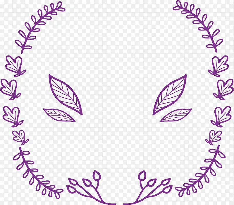 紫色手绘树叶边框