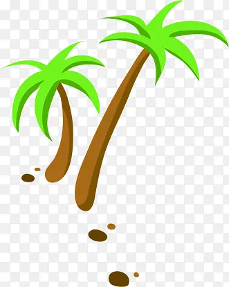 手绘夏日沙滩海边椰子树
