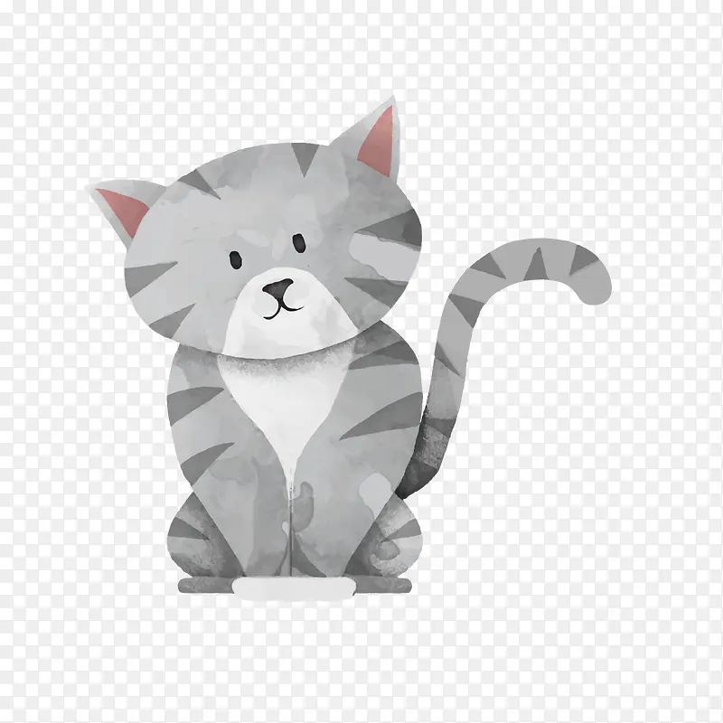 水彩手绘灰色的猫咪设计