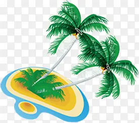 沙滩海边卡通手绘椰子树