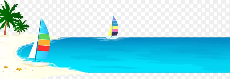 夏日蓝色卡通海边沙滩帆船