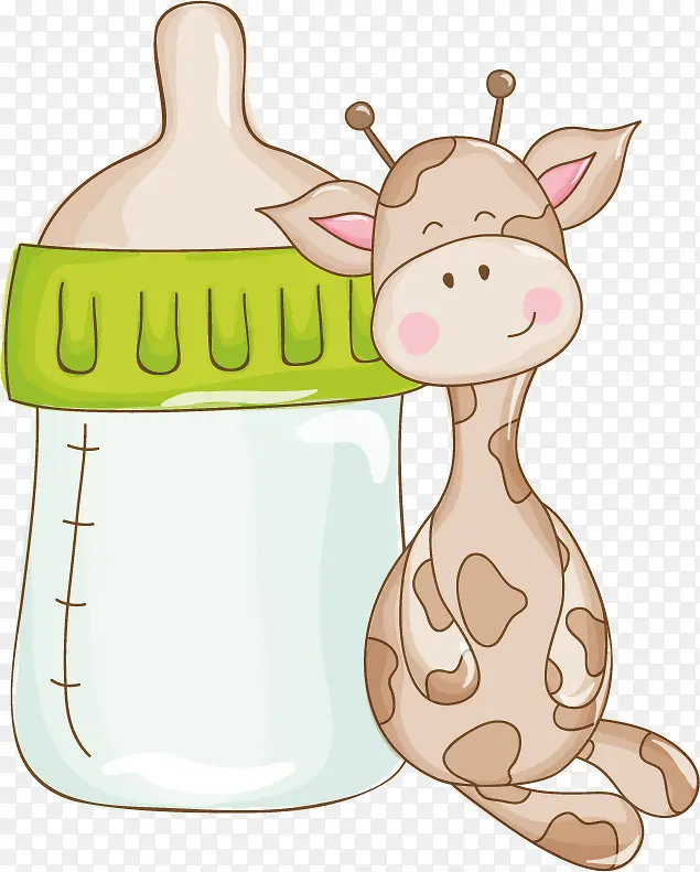 奶瓶长颈鹿矢量卡通手绘素材