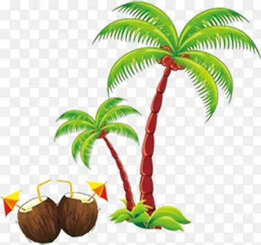 创意手绘海边椰子树椰子汁