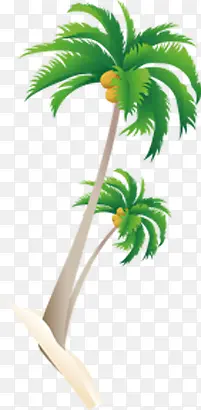 手绘卡通沙滩海边椰子树