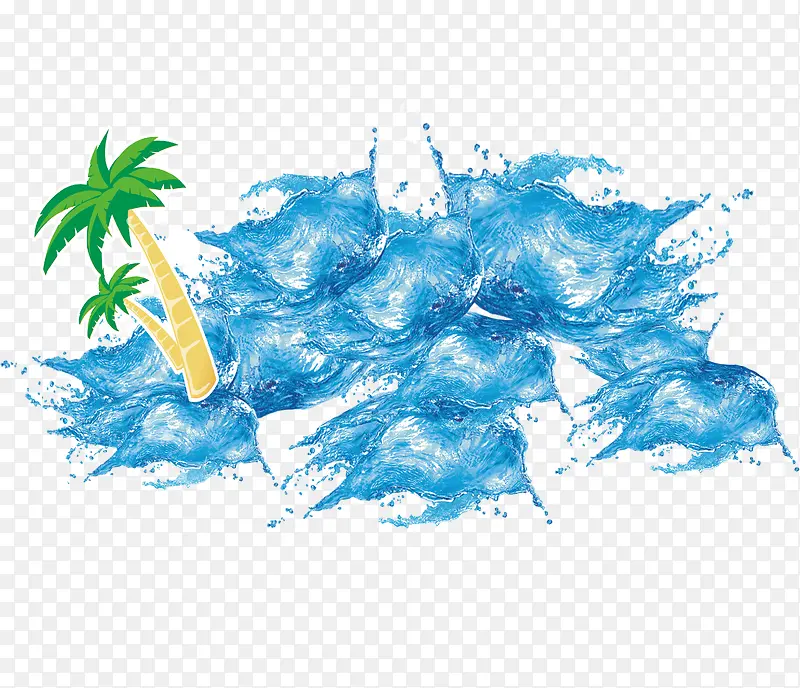 摄影手绘海边沙滩椰子树水效果
