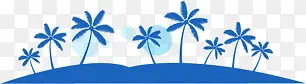 蓝色手绘沙滩海边椰子树