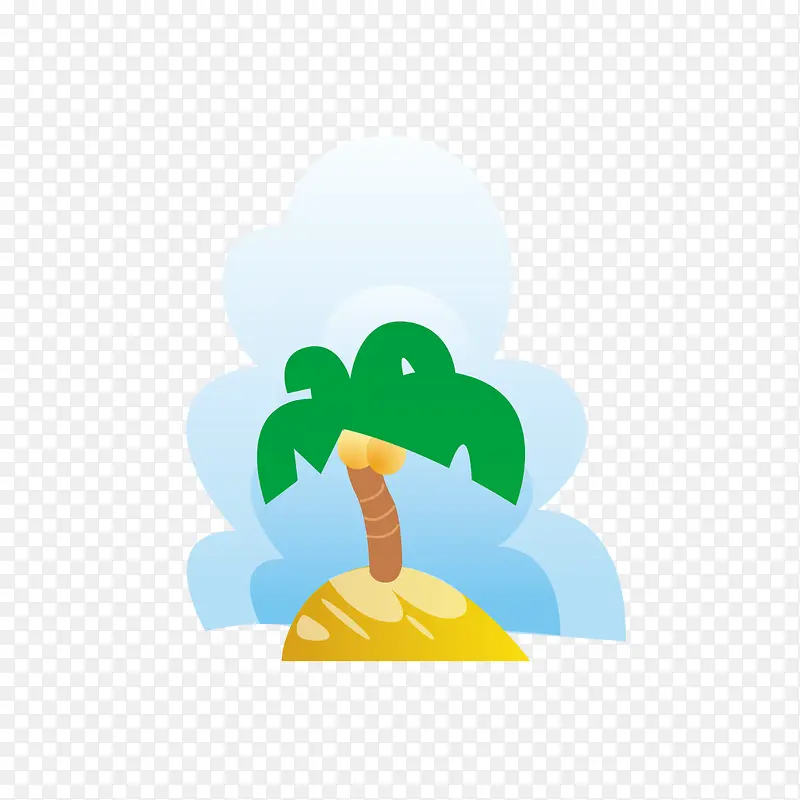 手绘卡通沙滩椰树