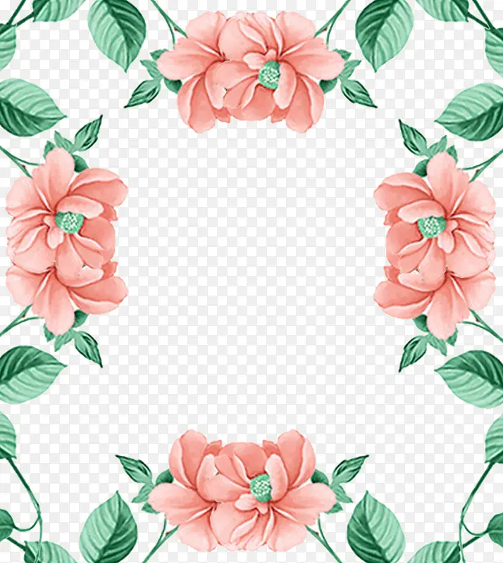 粉色花朵绿色叶子边框设计