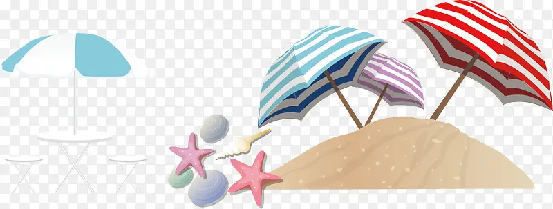 沙滩太阳伞海星海报元素