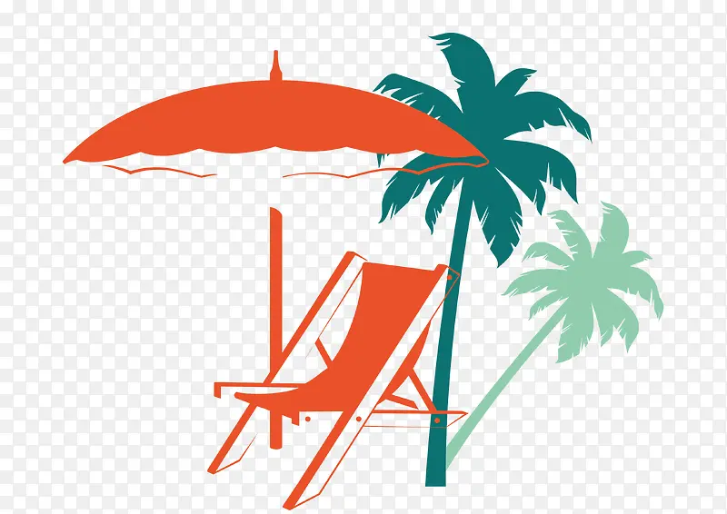 矢量椰树 沙滩椅 遮阳伞