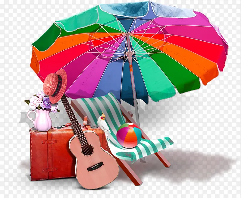 太阳伞沙滩椅小提琴夏日海