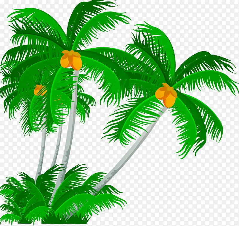 手绘风景海报椰子树沙滩