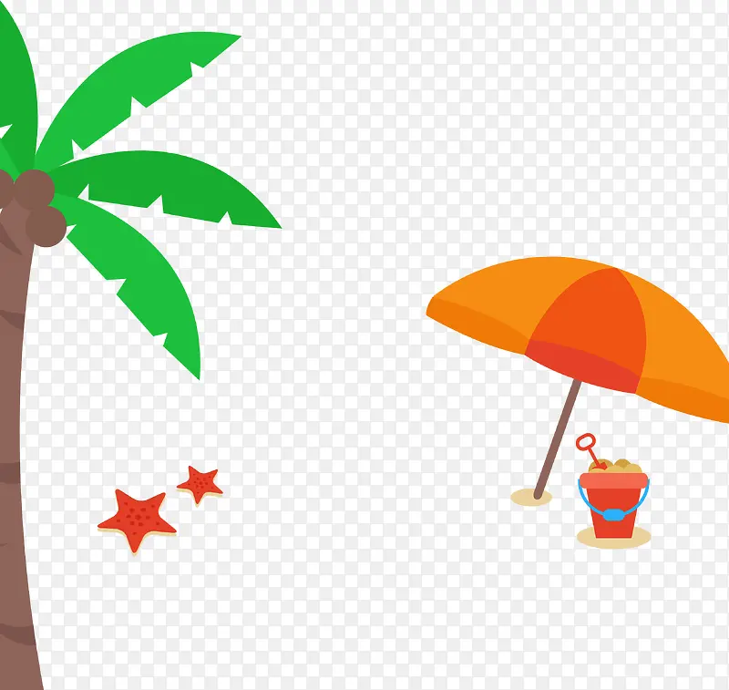 手绘夏日沙滩海星椰子树太阳伞