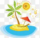沙滩手绘海报椰子树太阳伞