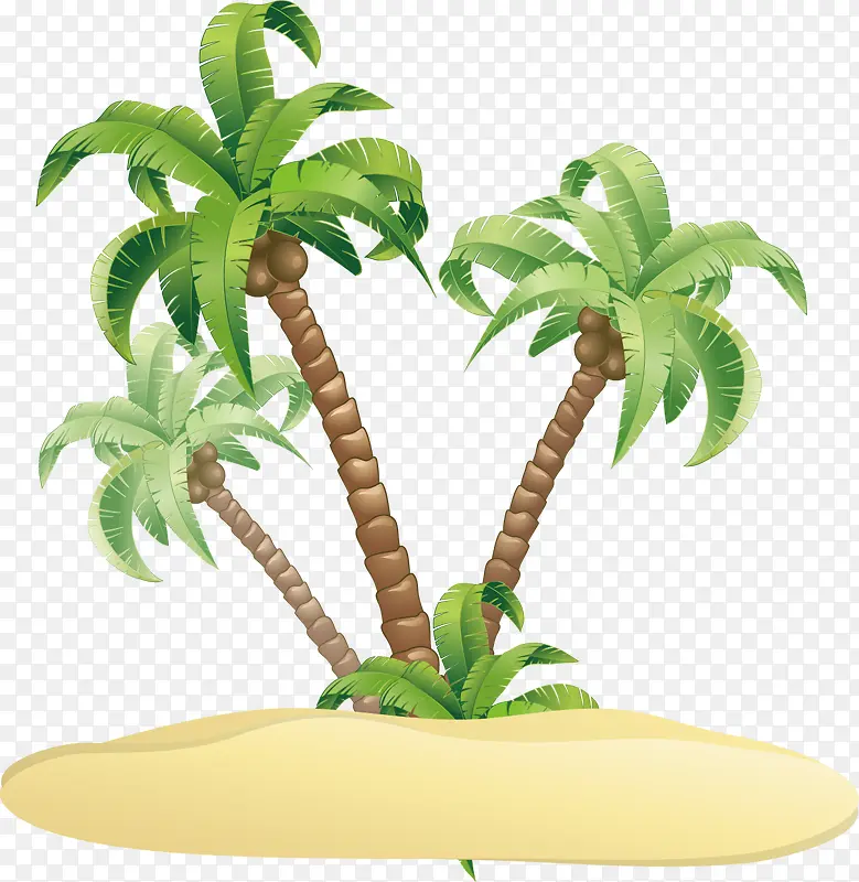 手绘沙滩椰子树矢量图