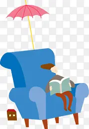 蓝色沙发读书人物