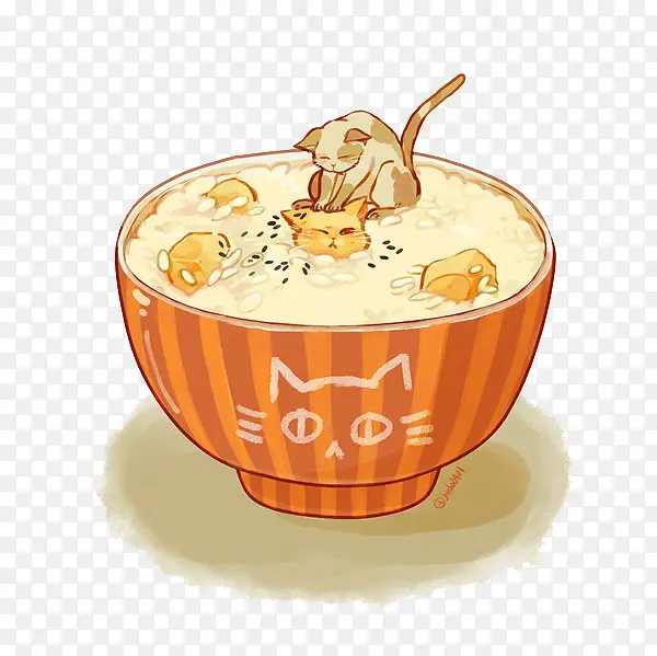 卡通手绘猫咪汤饭