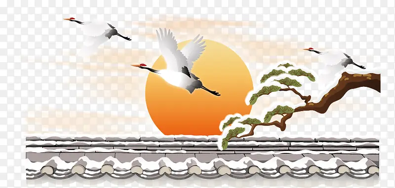 矢量白鹤松树
