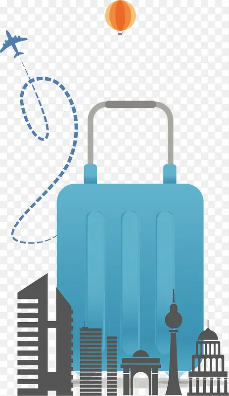 蓝色旅行箱旅游背景矢量素材