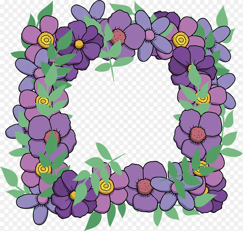 紫色手绘花朵边框