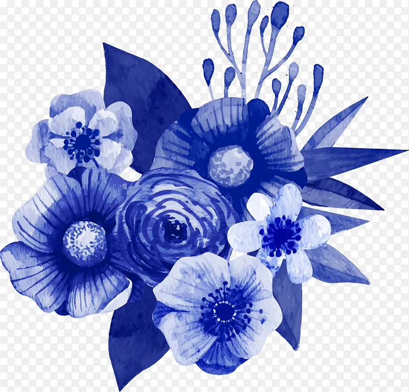 矢量深蓝色花卉装饰