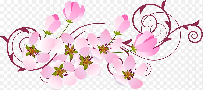 粉色淡雅手绘花朵花藤