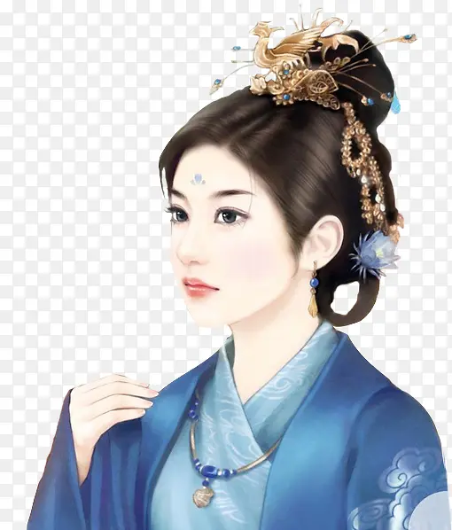 蓝衣淡雅古风手绘女子