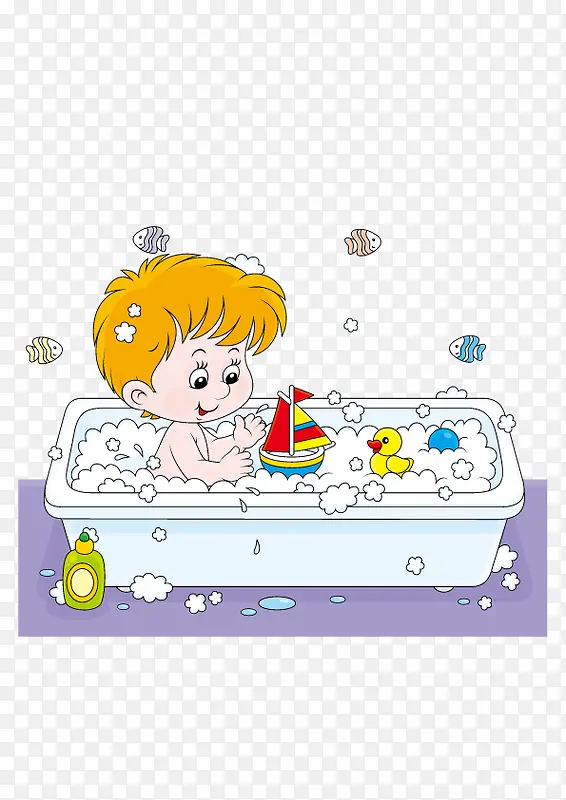 卡通插画宝宝洗澡