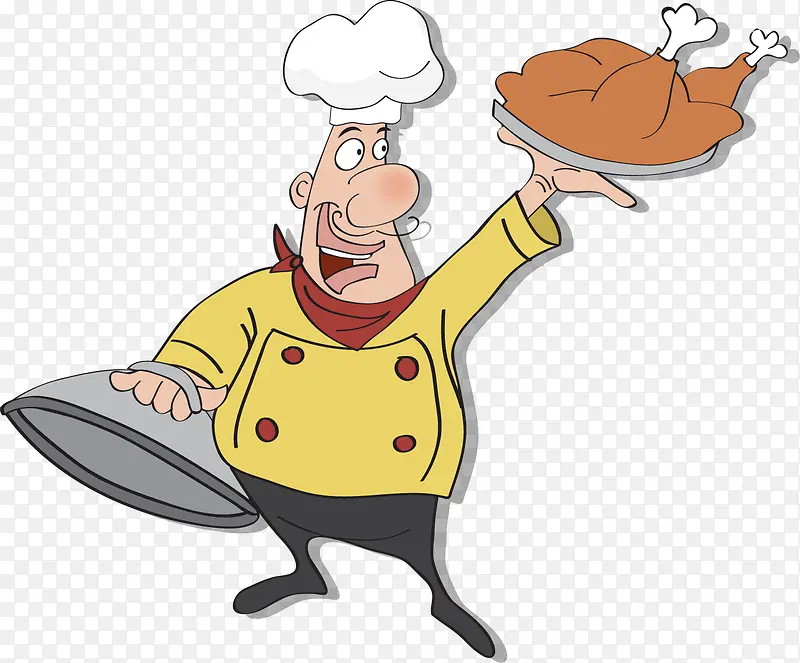 矢量手绘拿着烤鸡的厨师