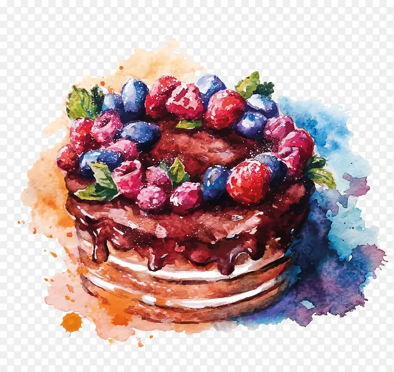水彩草莓蛋糕
