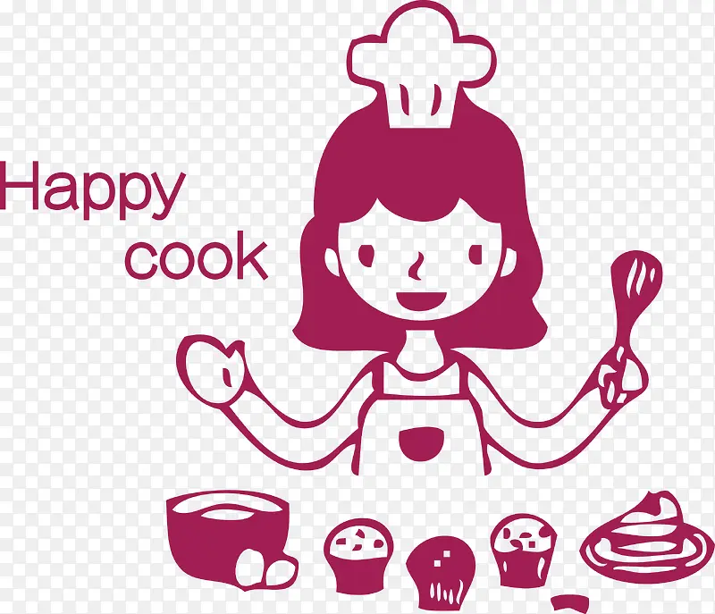 卡通矢量女厨师快乐烹饪