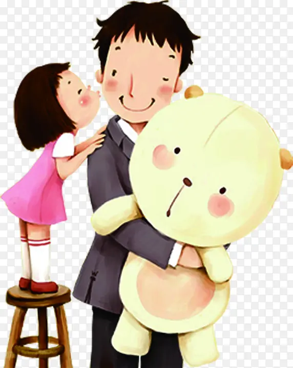 高清手绘素描甜蜜父女