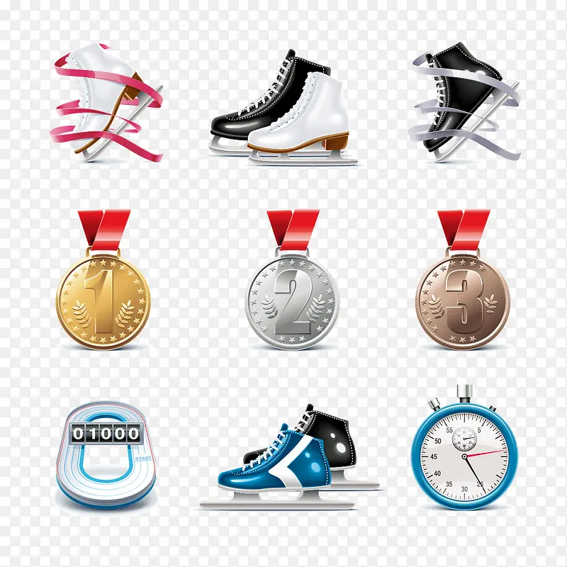矢量滑冰鞋和奖牌