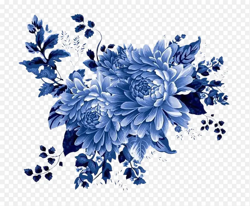中国风蓝色装饰花朵