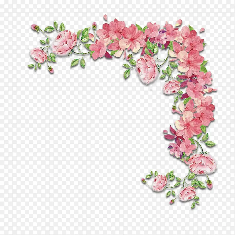 粉色水彩花朵藤蔓装饰边框