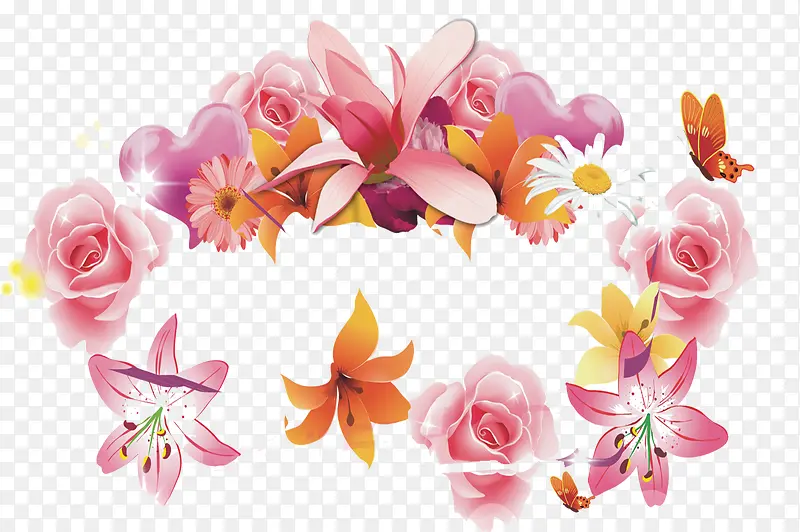 粉色卡通唯美花朵装饰
