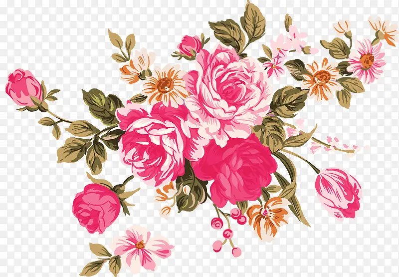 粉色手绘唯美花朵植物装饰