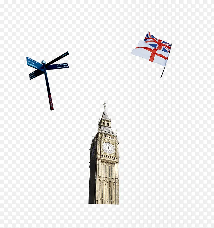 大本钟路标与英国国旗