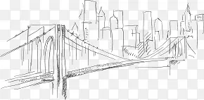 黑色手绘城市大桥创意