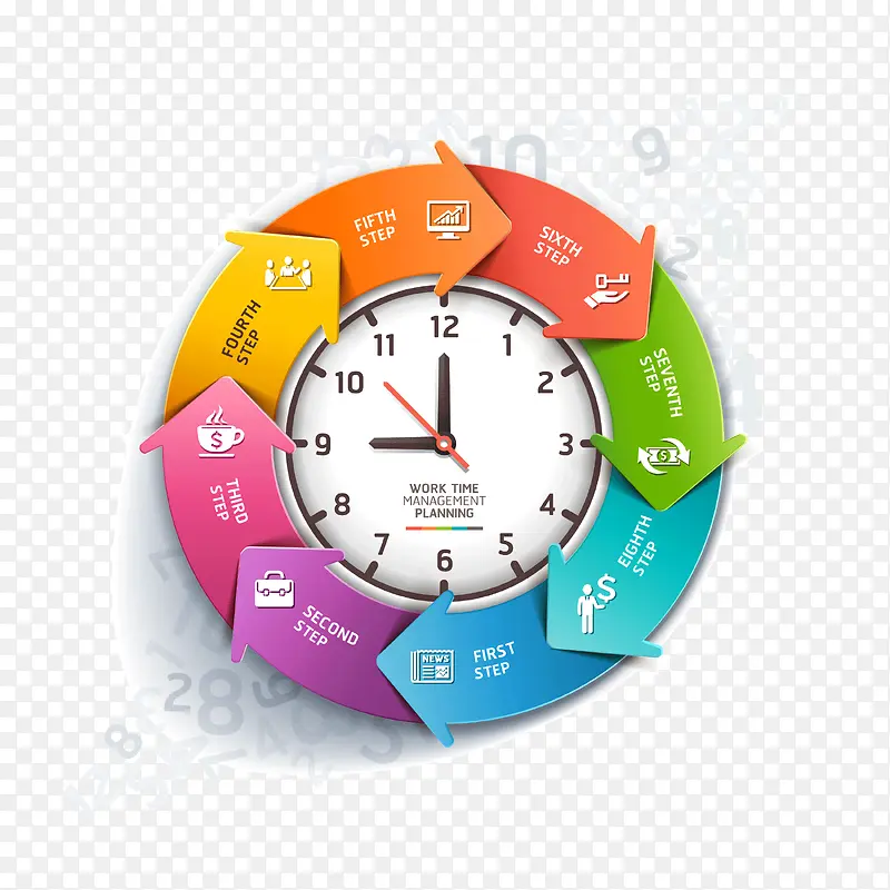 彩色箭头钟表时间轴商务信息信息