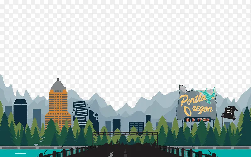 卡通城市大桥海报背景
