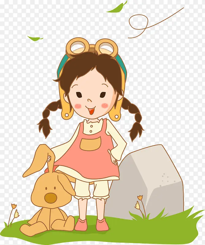 卡通女孩与小兔子